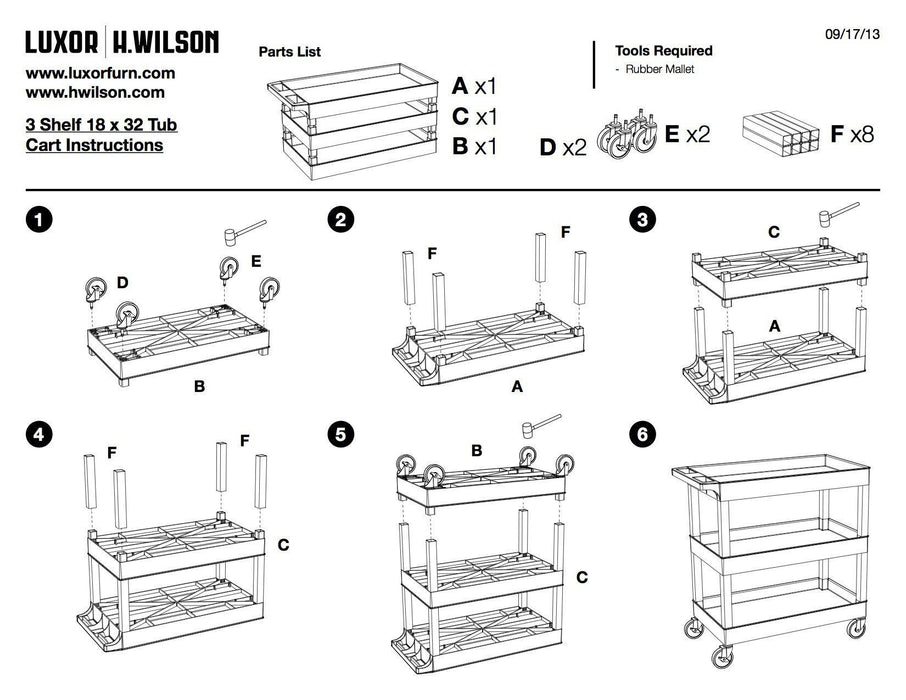 Luxor 3 Tier High Capacity Tub Shelf Cart - ITCEC111-B - International Tool Company