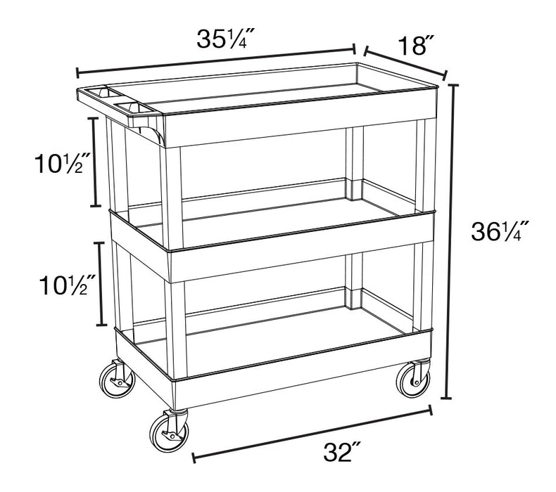 Luxor 3 Tier High Capacity Tub Shelf Cart - ITCEC111-B - International Tool Company