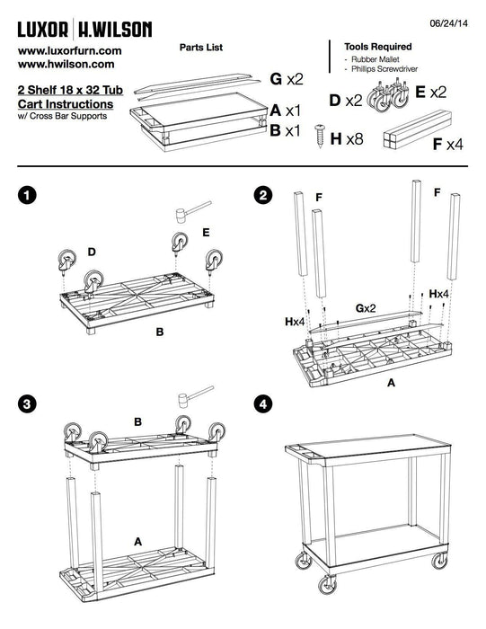 Luxor 2 Tier Cart, Flat Shelves - ITCEC22HD-B - International Tool Company