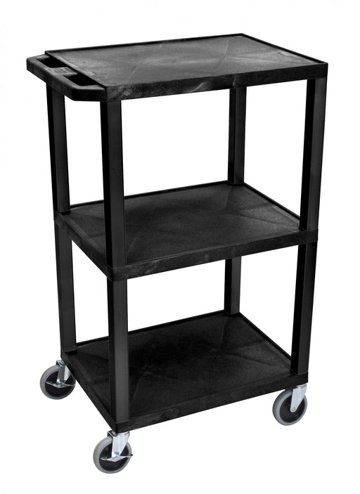 Luxor Plastic Multi-Purpose Trolley, Polyethylene, Black 3 Tier Shelf Cart - ITCWT42S - International Tool Company