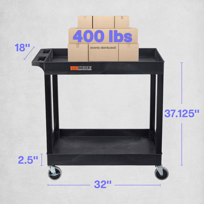 TUFFY® XL Two-Shelf Multi-Purpose Utility Cart, 32" x 18", Black, Tub Shelves - EC11-B - International Tool Company