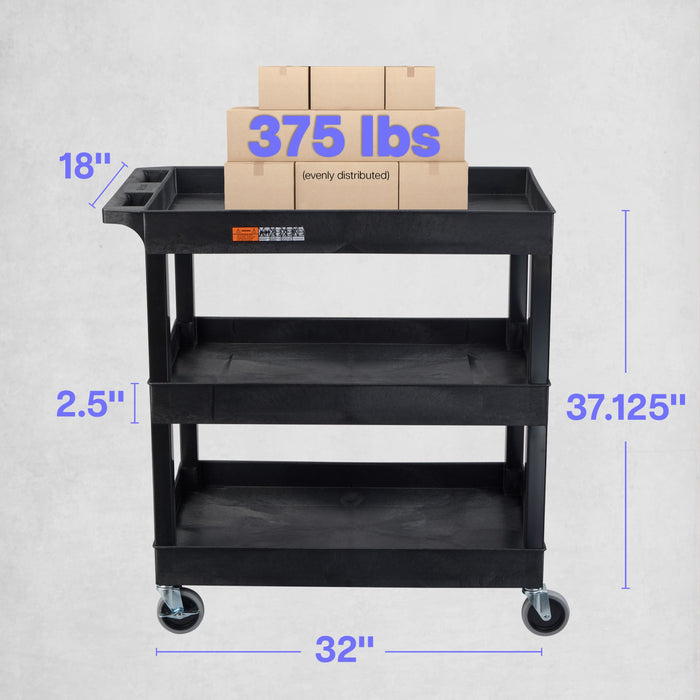 TUFFY® XL Three-Shelf Multi-Purpose Utility Cart, 32" x 18", Black, Tub Shelves - EC111-B - International Tool Company