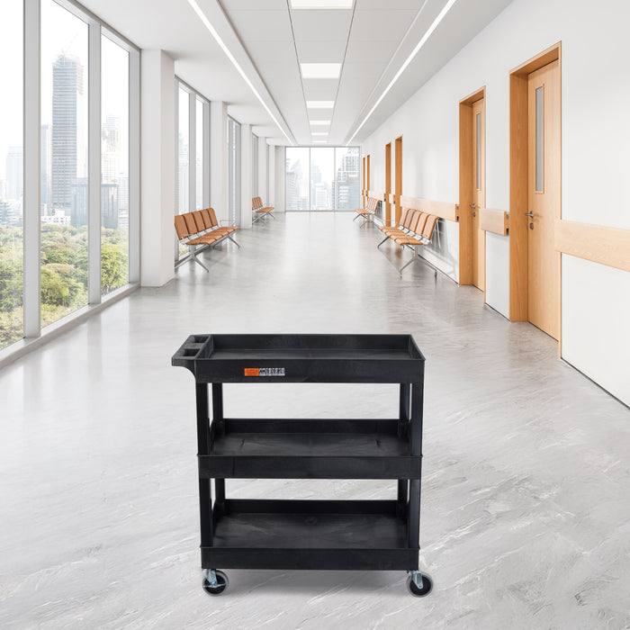 TUFFY® XL Three-Shelf Multi-Purpose Utility Cart, 32" x 18", Black, Tub Shelves - EC111-B - International Tool Company