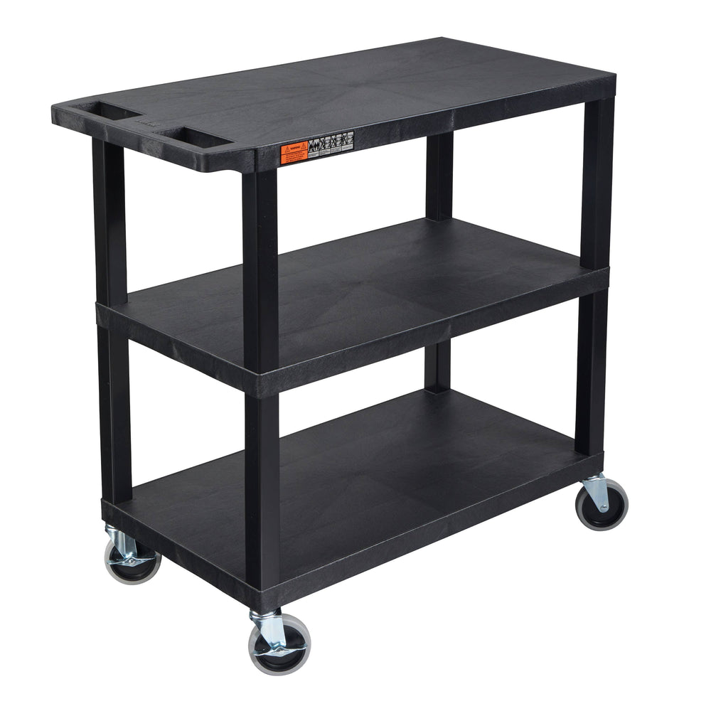 TUFFY® XL Three-Shelf Multi-Purpose Utility Cart, 32" x 18", Black, Flat Shelves - EC222-B - International Tool Company