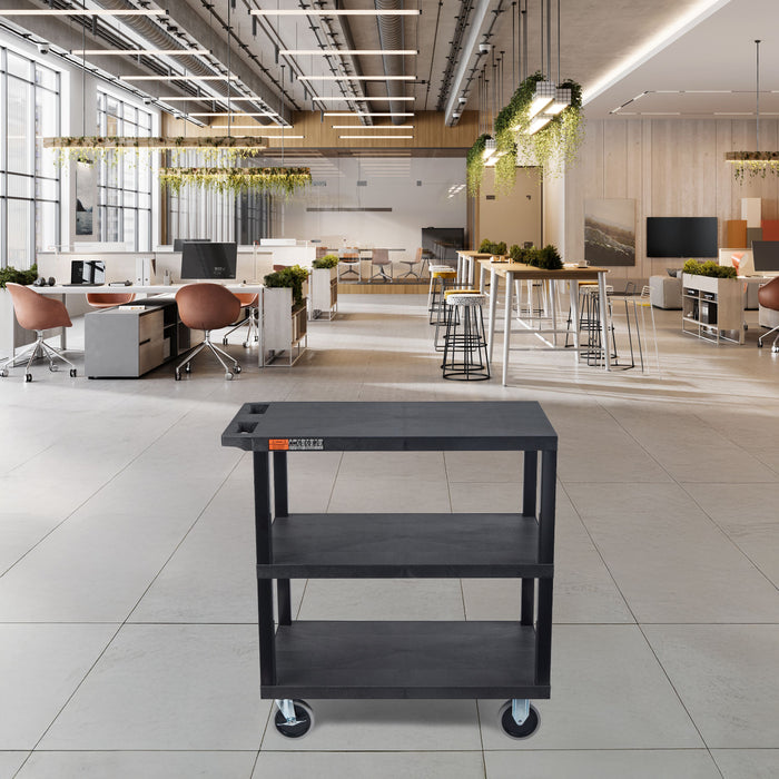TUFFY® XL Three-Shelf Multi-Purpose Utility Cart, 32" x 18", Black, Flat Shelves - EC222-B - International Tool Company