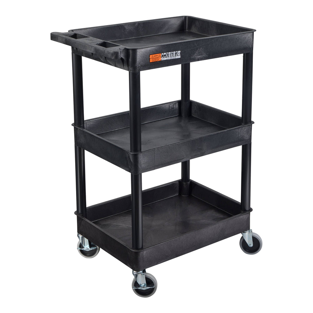 ENDURA® 34" H Three-Shelf Utility Cart, 24" W x 18" D, Black, Tub Shelves - STC111-B - International Tool Company