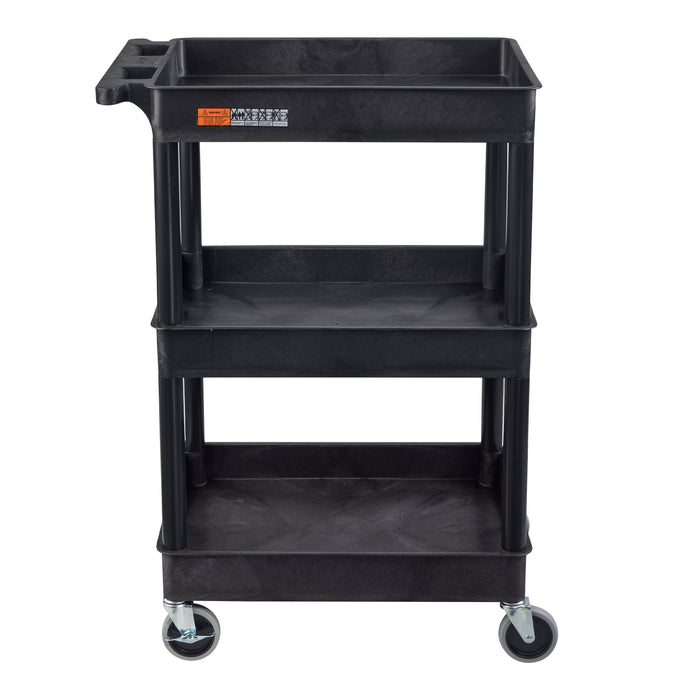 ENDURA® 34" H Three-Shelf Utility Cart, 24" W x 18" D, Black, Tub Shelves - STC111-B - International Tool Company