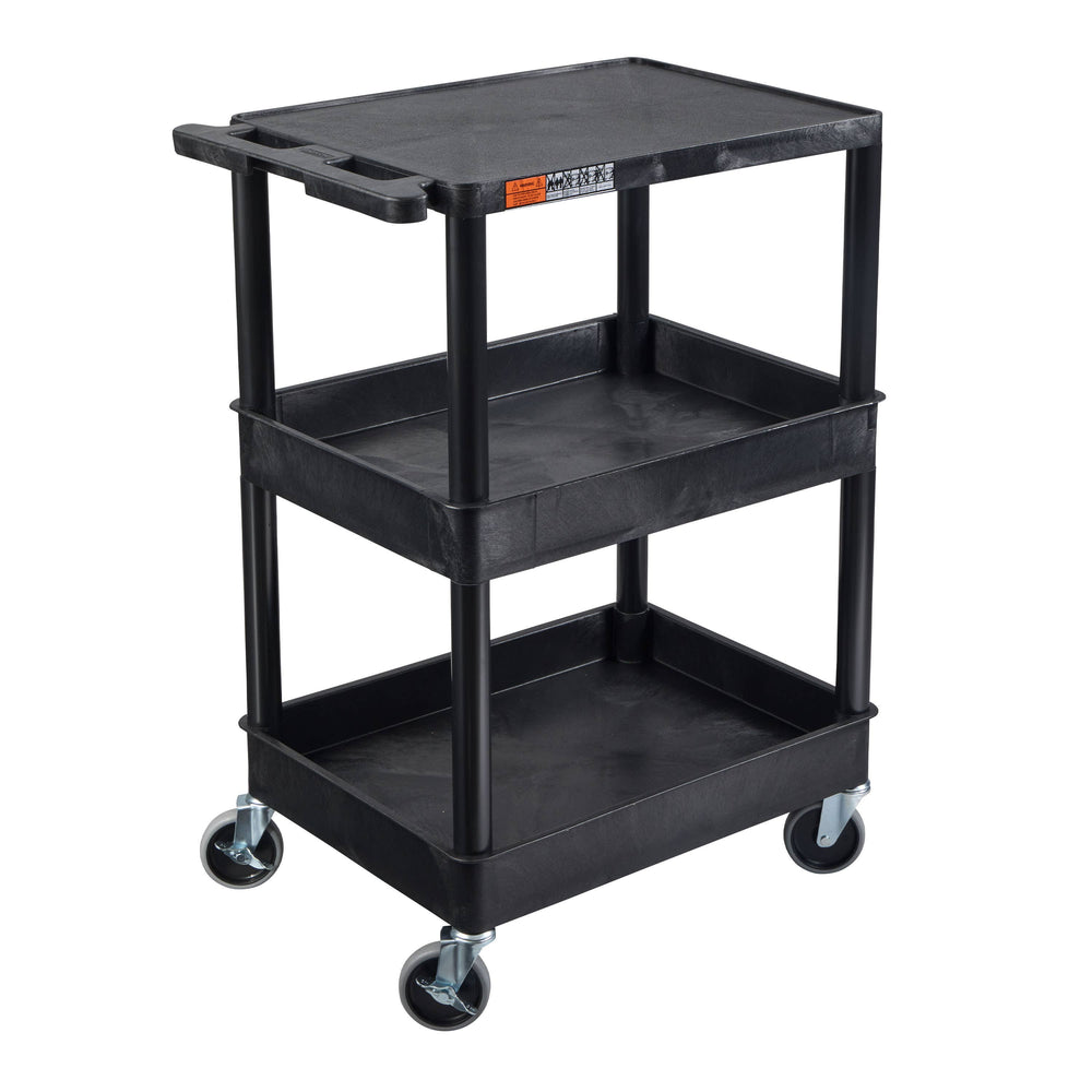 ENDURA® 34" H Three-Shelf Utility Cart, 24" W x 18" D, Black, Flat/Tub Shelves - STC211-B - International Tool Company