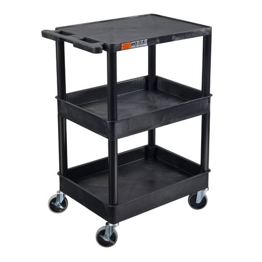 ENDURA® 34" H Three-Shelf Utility Cart, 24" W x 18" D, Black, Flat/Tub Shelves - STC211-B - International Tool Company