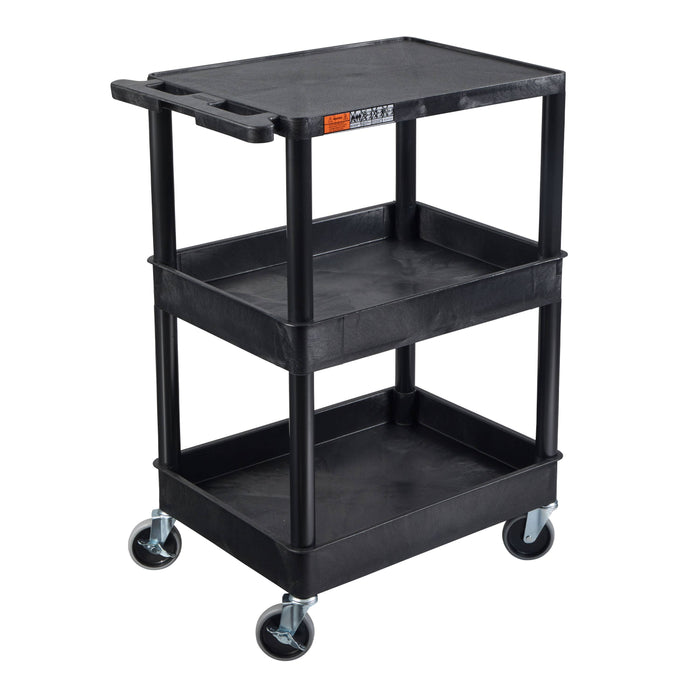 ENDURA® 34" H Three-Shelf Utility Cart, 24" W x 18" D, Black, Flat/Tub Shelves - STC211-B - International Tool Company