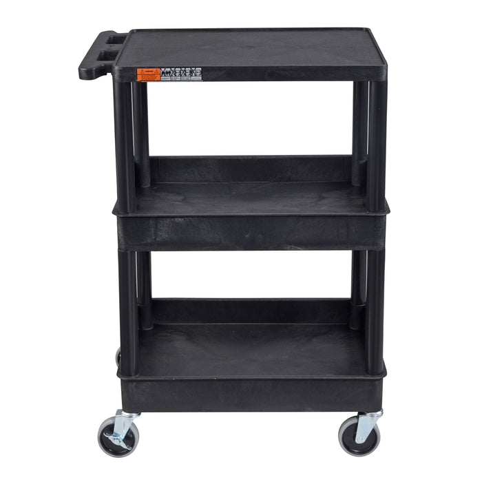 ENDURA® 34" H Three-Shelf Utility Cart, 24" W x 18" D, Black, Flat/Tub Shelves - STC211-B - International Tool Company