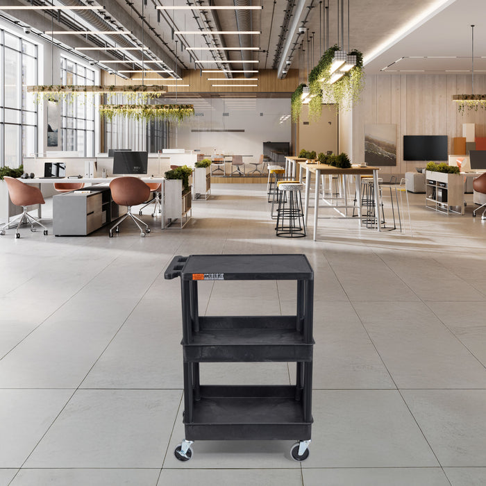 ENDURA® 34" H Three-Shelf Utility Cart, 24" W x 18" D, Black, Flat/Tub Shelves - STC211-B - International Tool Company