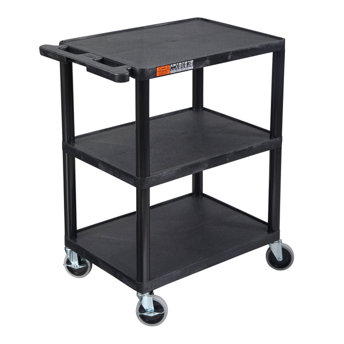 ENDURA® 34" H Three-Shelf Utility Cart, 24" W x 18" D, Black, Flat Shelves - STC222-B - International Tool Company