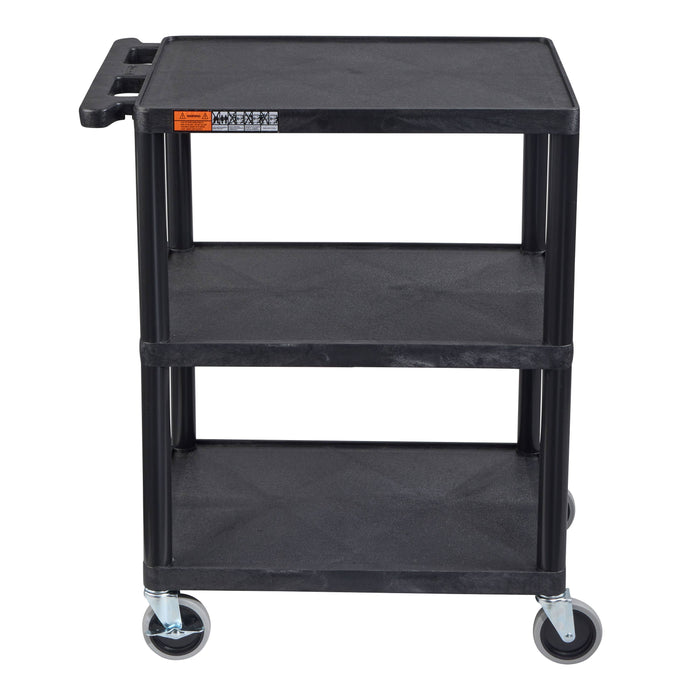 ENDURA® 34" H Three-Shelf Utility Cart, 24" W x 18" D, Black, Flat Shelves - STC222-B - International Tool Company