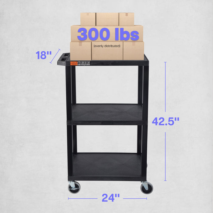 TUFFY® 42" H Three-Shelf Multi-Purpose Utility Cart, 24" W x 18" D, Black - UCPL1 - International Tool Company