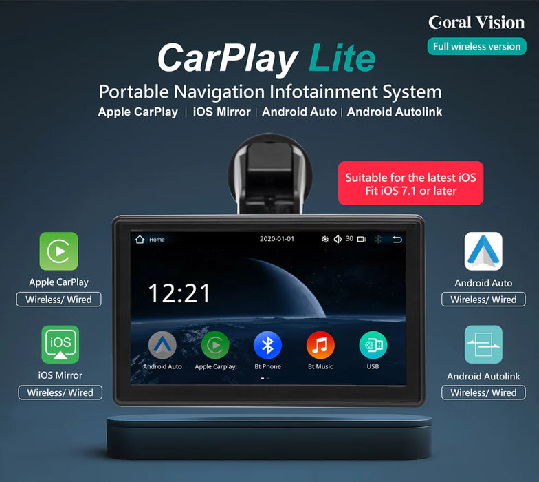 Coral Vision Lite A - Wireless CarPlay Android Auto 7-Inch Display + Reverse Cam - International Tool Company