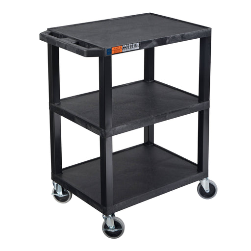TUFFY® 34" H Three-Shelf Multi-Purpose Utility Cart, 24" W x 18" D, Black, Flat Shelves - WT34S - International Tool Company
