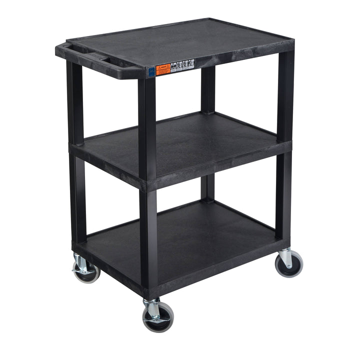 TUFFY® 34" H Three-Shelf Multi-Purpose Utility Cart, 24" W x 18" D, Black, Flat Shelves - WT34S - International Tool Company