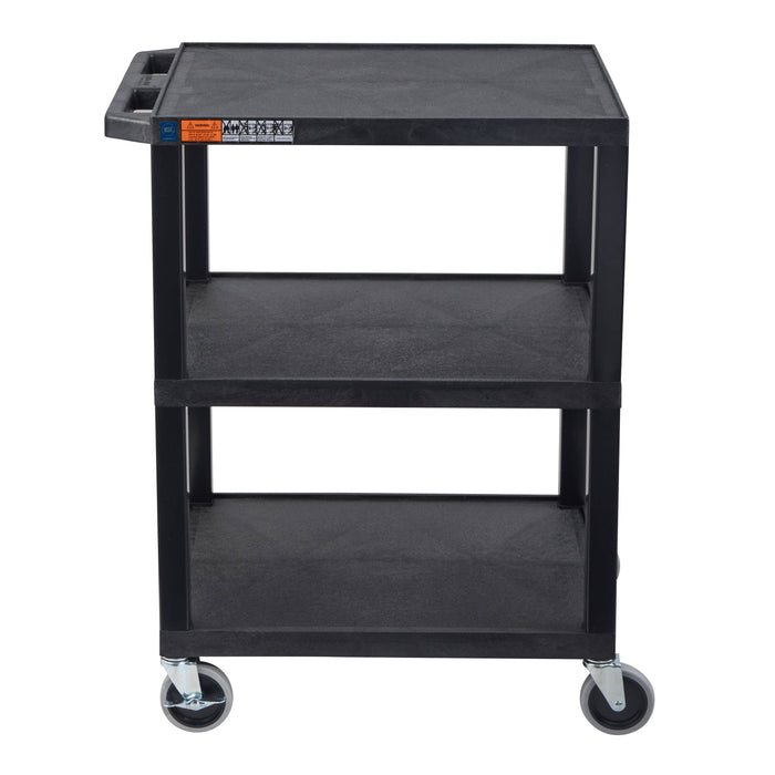 TUFFY® 34" H Three-Shelf Multi-Purpose Utility Cart, 24" W x 18" D, Black, Flat Shelves - WT34S - International Tool Company