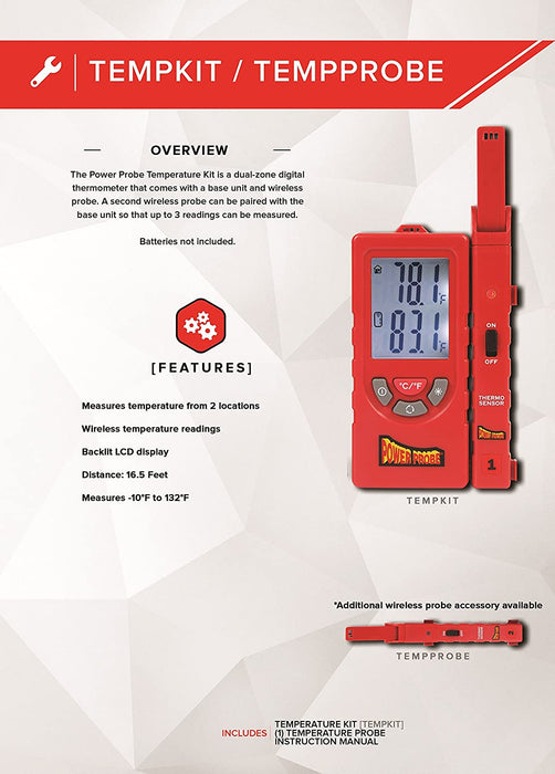 Power Probe POWPPTEMPKIT Wireless Dual Zone Thermometer Kit (RED) - International Tool Company