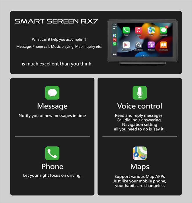 Coral Vision RX7 - Portable Smart Screen for wireless CarPlay Android Auto Nondestructive Install - International Tool Company