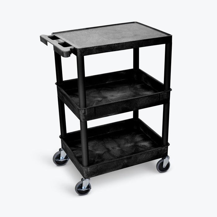 Luxor 3 Tier Professional Cart Flat Top and Tub Middle/Bottom Shelf Cart - ITCSTC211-B - International Tool Company